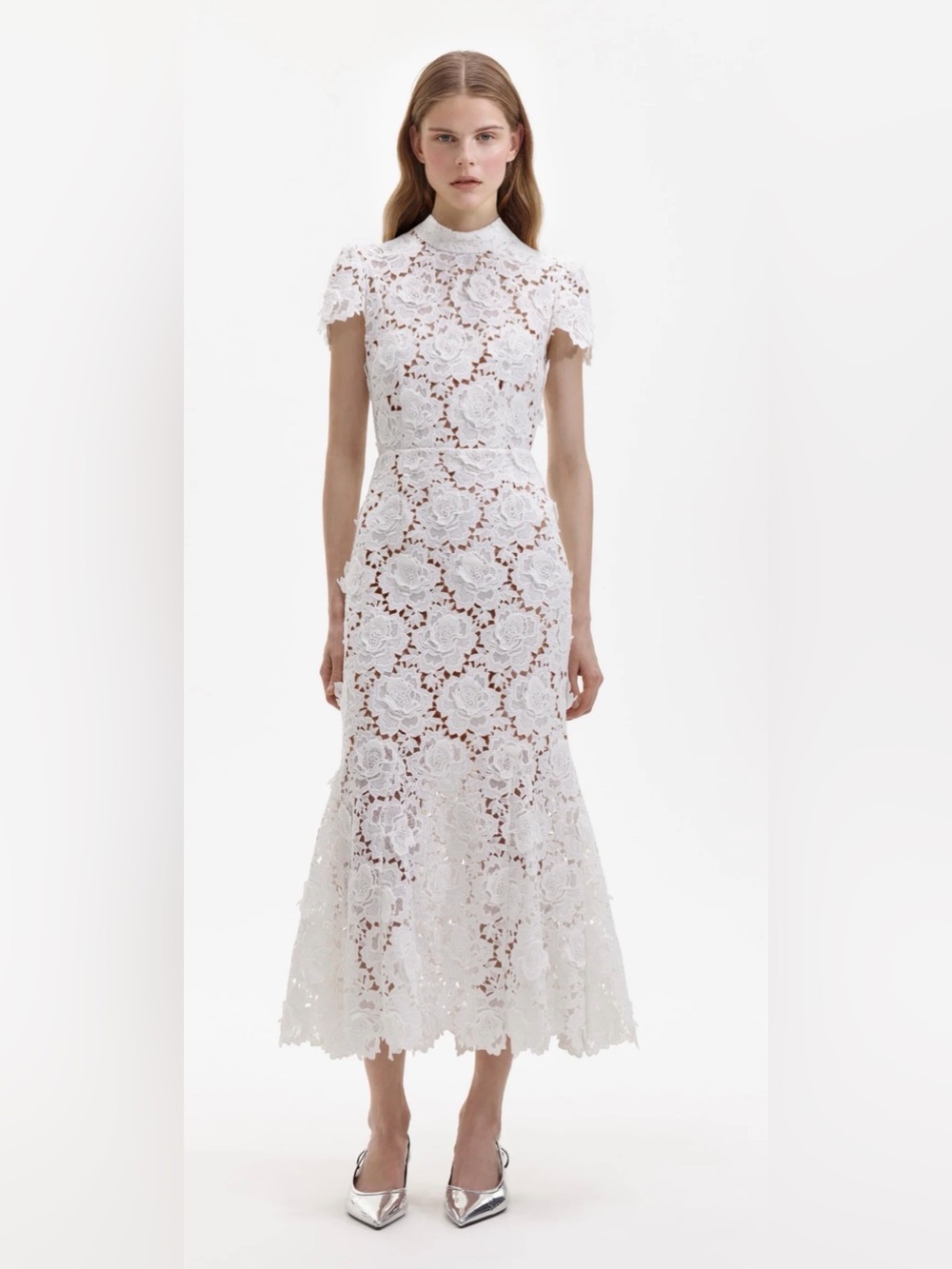 Self-Portrait White Flower Lace Midi Dress – Size 8 - Worn Once